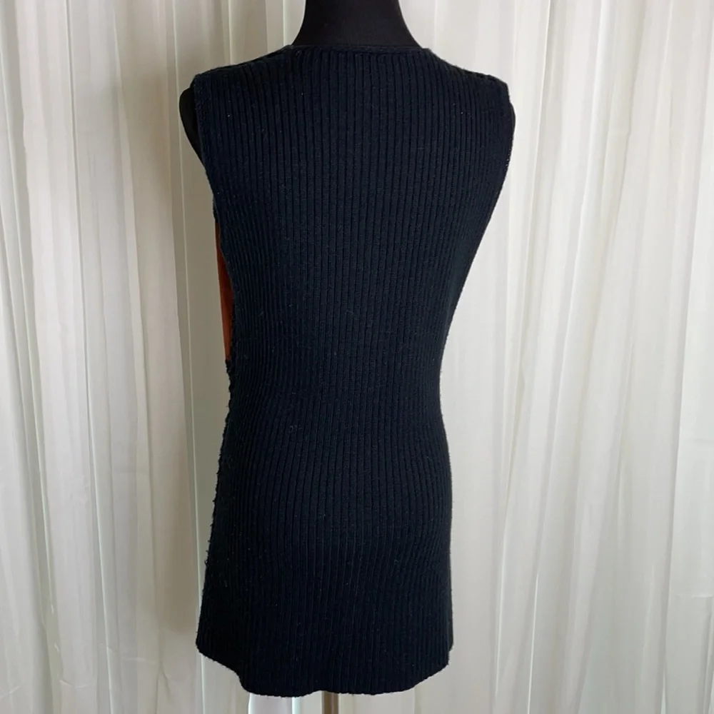 Vintage Suede and Black Crochet v-neck Vest, approximately Size M - Picture 3 of 7